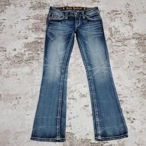 EUC Rock Revival Yui Bootcut Jeans Womens 27 Medium Wash Embroidered Sequin